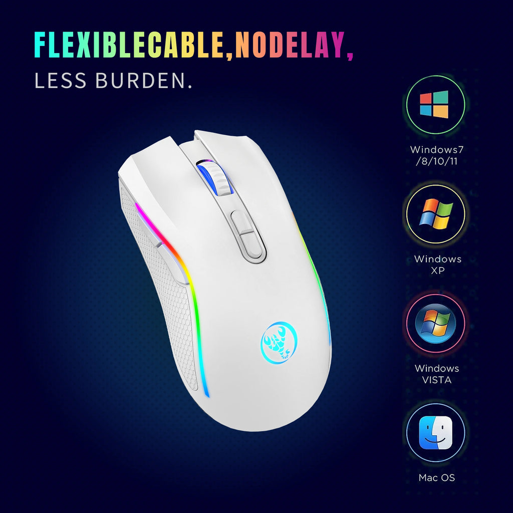 Rechargeable 2.4G Wireless RGB Gaming Mouse Ergonomic Gaming Backlit Mice for Laptop PC