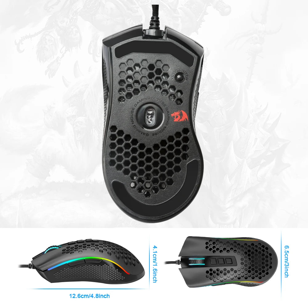REDRAGON Storm M808 USB Wired RGB Gaming Ultralight Honeycomb Mouse 12400 DPI Programmable Game Mice for Computer PC Laptop