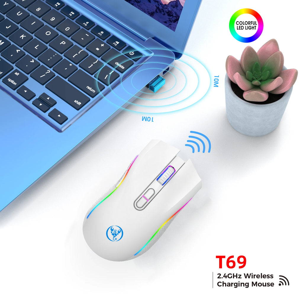 Rechargeable 2.4G Wireless RGB Gaming Mouse Ergonomic Gaming Backlit Mice for Laptop PC
