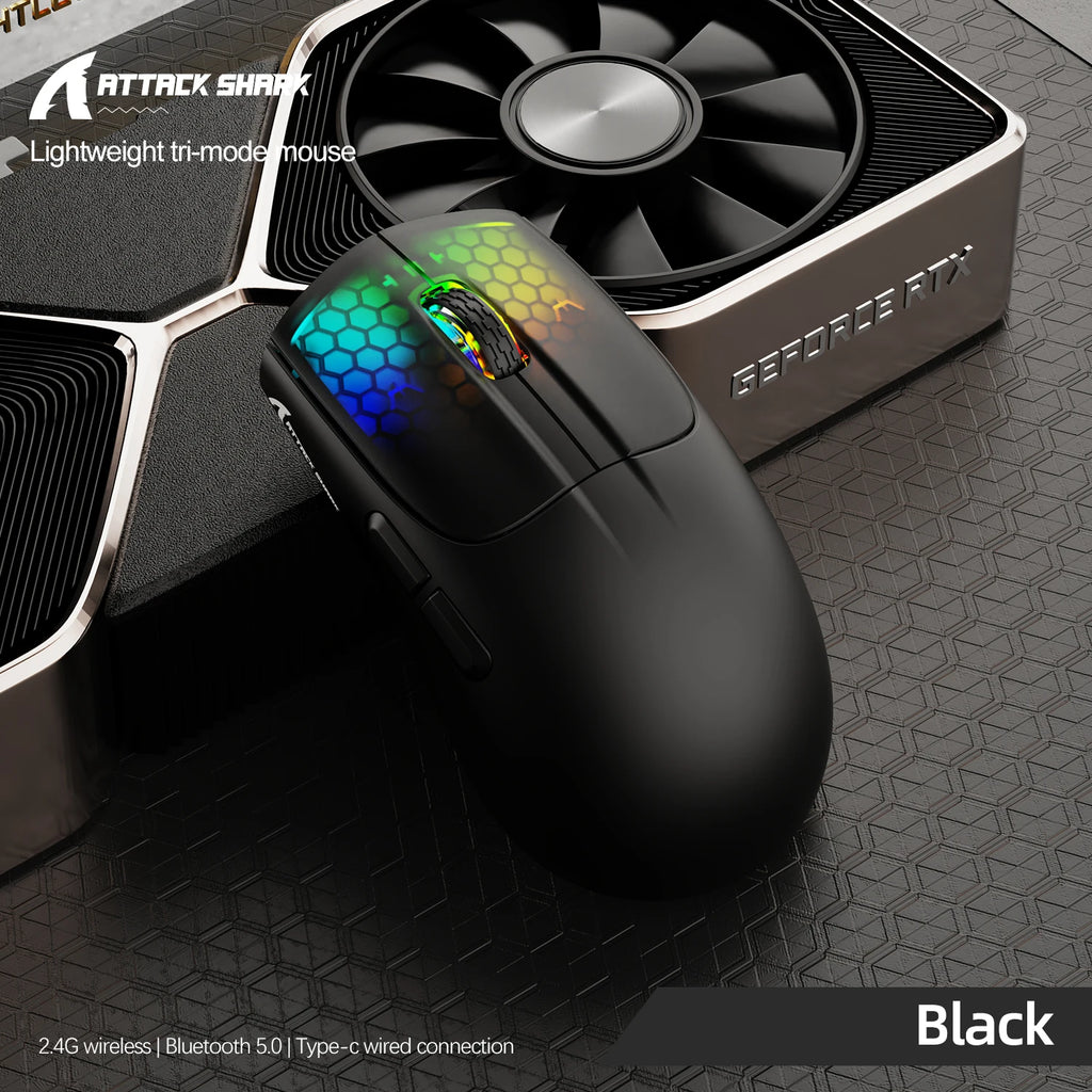Attack Shark X5 Wireless Mouse Bluetooth Tri-Mode PAW3212 Sensor 4000DPI Optical RGB Mouse for PC Laptop Office Gaming