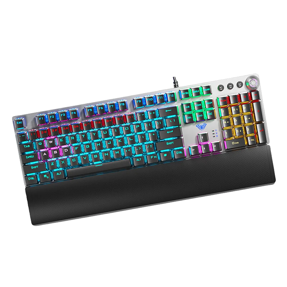 AULA F2088 Mechanical Keyboard Wired Gaming Keyboard Multi-Function Knob 104 Keys Magic Backlit Keyboard Macro Programming Compu