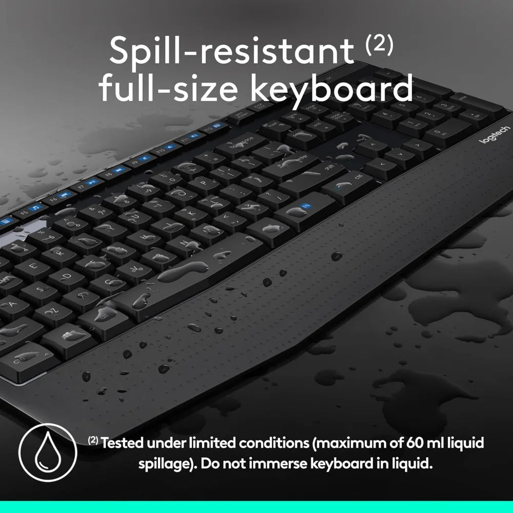 Logitech MK345 Wireless Keyboard and Mouse Combo with Palm Rest, 2.4 GHz USB Receiver, Compatible with PC, Laptop, Black