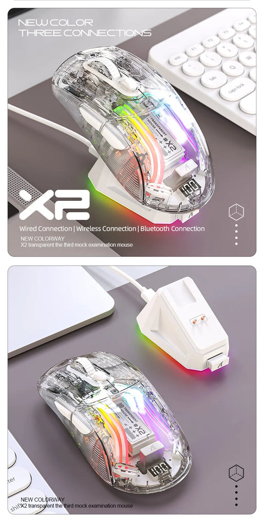 Attack Shark X2 Pro Magnetic Charging  Bluetooth Mouse, Tri-Mode , RGB Lights, Transparent, Battery Indicator, Computer Phone