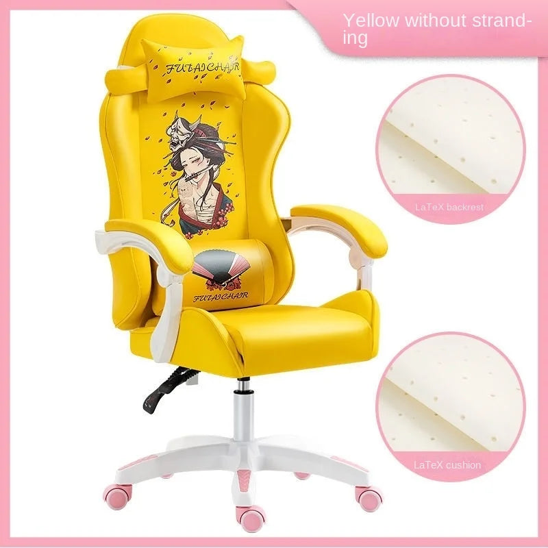 New Style Gaming Chair Cute Pink Girl Computer Office Chair Bedroom Home Office Leisure Lifting and Rotating Reclining Seat