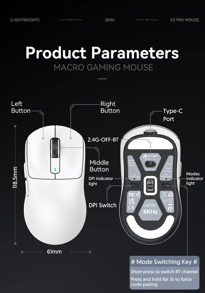 Attack Shark X3 Wireless Mouse,PixArt PAW3395 26K DPI  1K/4K Lightweight Mouse ,Tri-Mode Macro Gaming Mouse,Laptop/win/mac