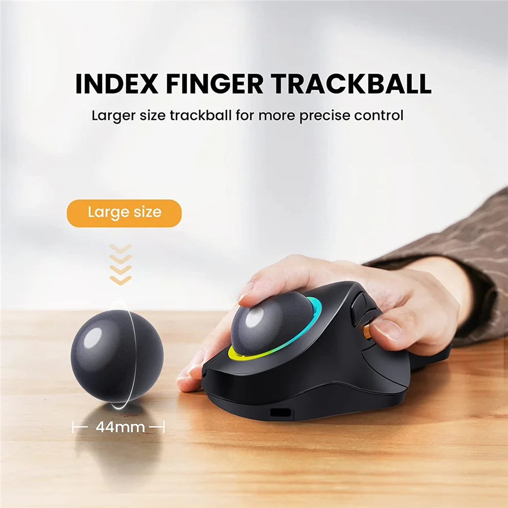 JOMAA RGB Backlit Wireless Trackball Mouse Wireless 2.4G Rechargeable Ergonomic Rollerball Gaming Mouse for Laptop Mac iPad Game