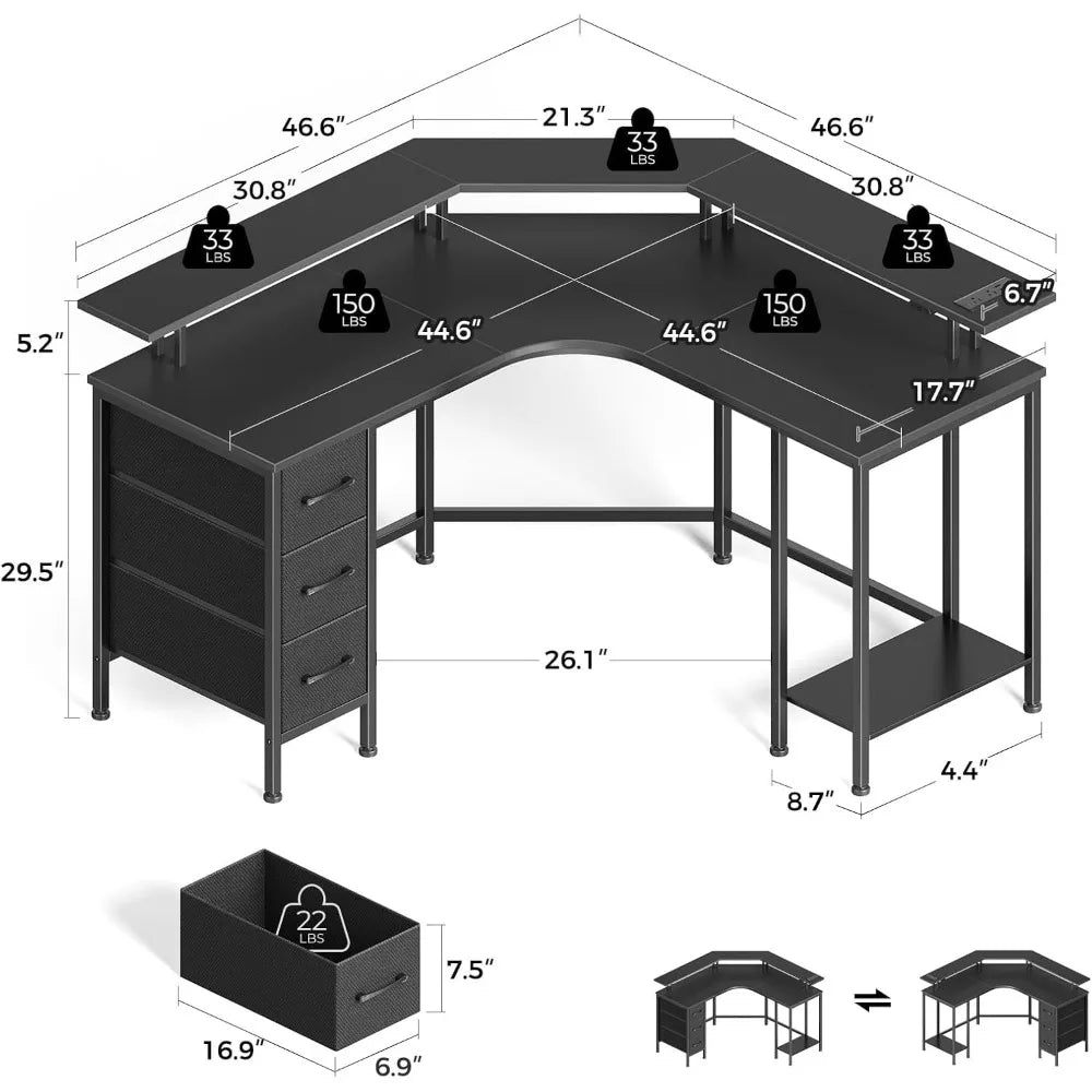 Computer Desk, Reversible Gaming Desk with Storage Shelves, Corner Desk with Monitor Stand
