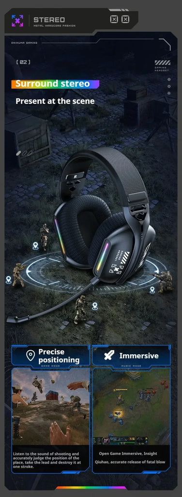 ONIKUMA Wireless Headphones RGB Lighting 2.4G Bluetooth Gaming Headset Active Noise Reduction Ultra Long Life for PC Gamer GT808