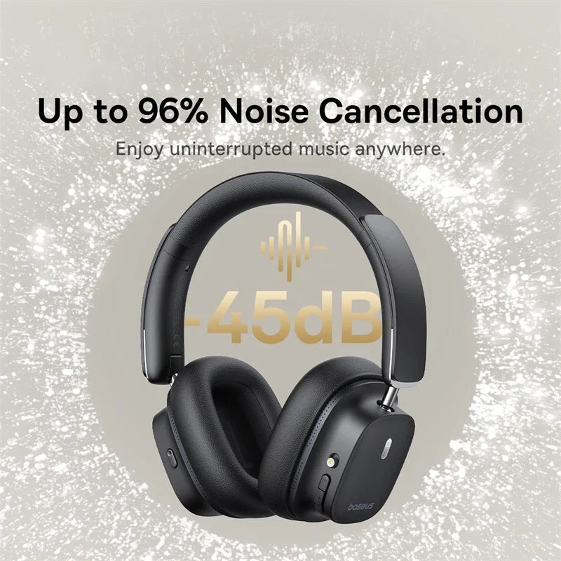 Baseus Bowie 30 Max Bluetooth Headphones 45dB Noise Cancellation Hi-res LDAC Over Ear Headset 3D Spatial Audio Wireless Earphone