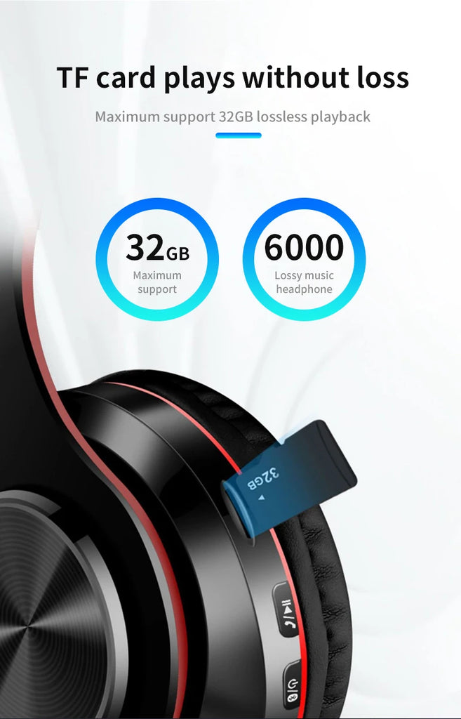Wireless Bluetooth 5.0 Headphone With Microphone On-Ear Headset Stereo Sound Earphones Sports Gaming Foldable Headphones