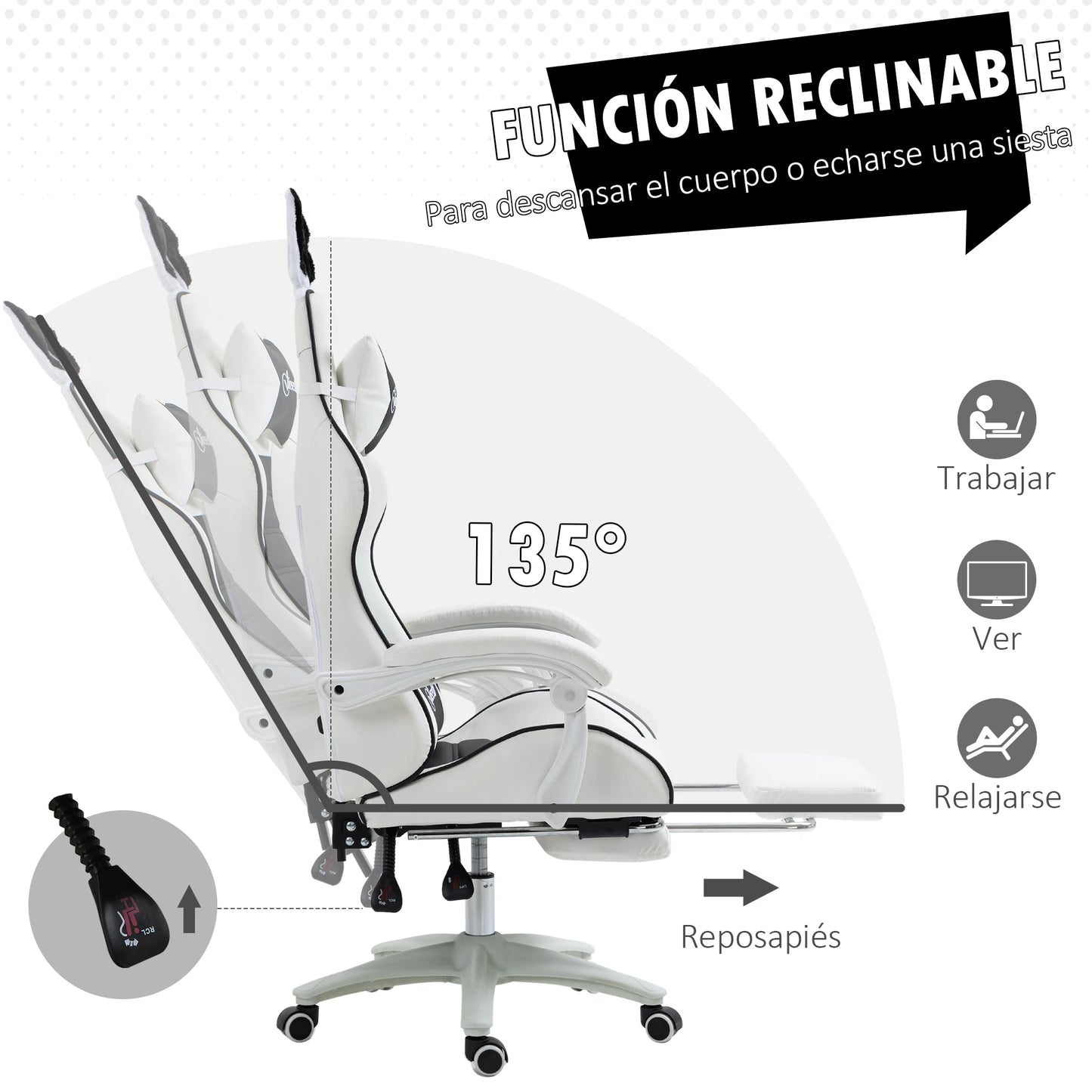 Vinsetto Swivel Pu Leather Gaming Chair with Adjustable Height 65X63X136-142Cm