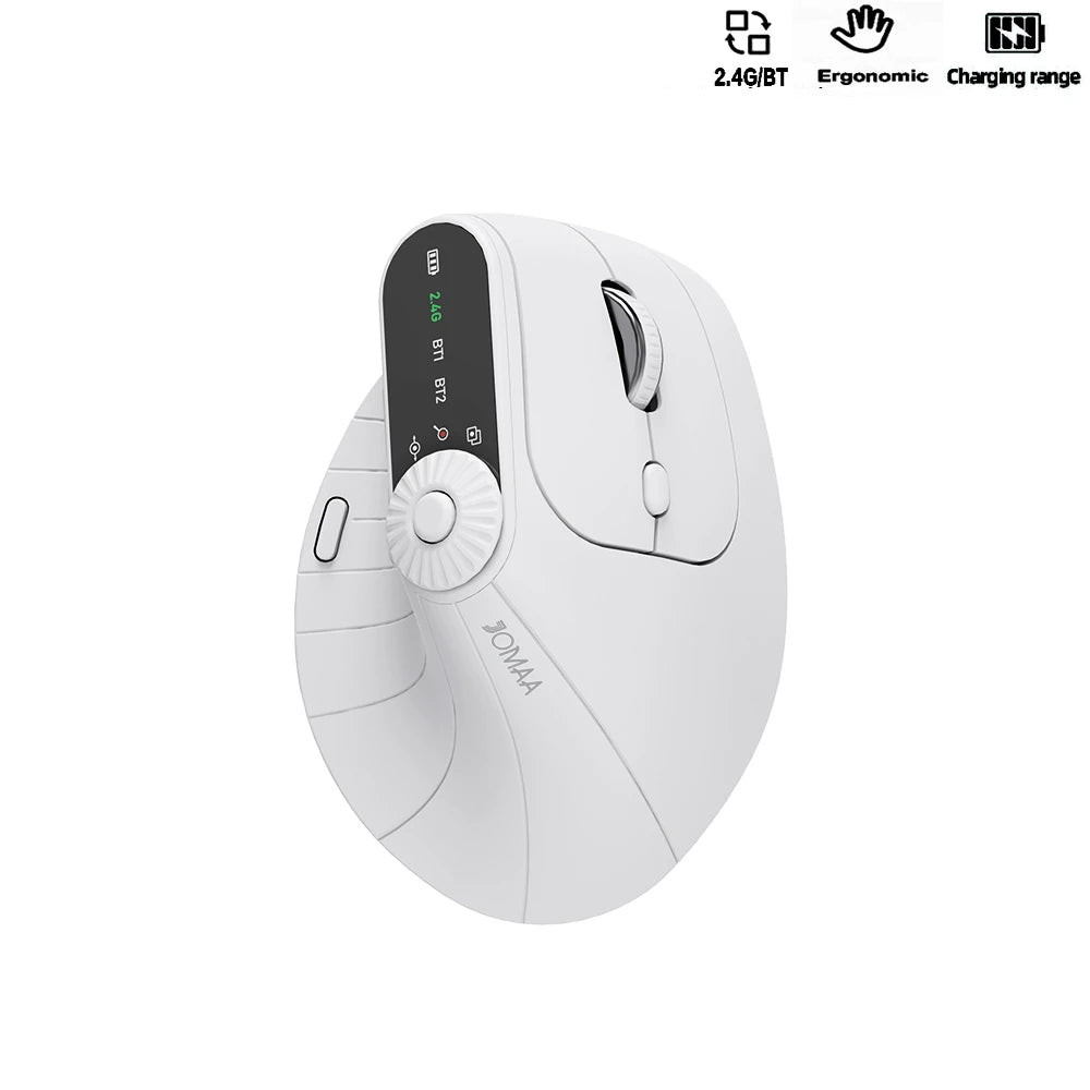 Ergonomic Vertical Wireless Mouse With Function Adjustment Knob Bluetooth 2.4G Dual Mode Wireless Rechargeable Mouse for Desktop