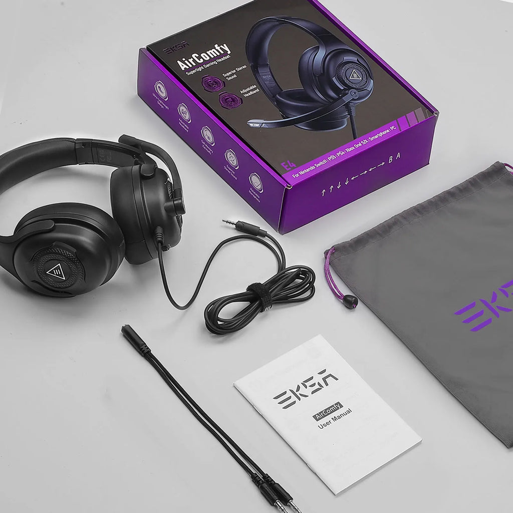 EKSA - E4 Gaming Headset with Microphone, 3.5mm Wired Headset Gamer, Dual Chamber Drivers Stereo Earphones, for PC/PS4/PS5/Xbox
