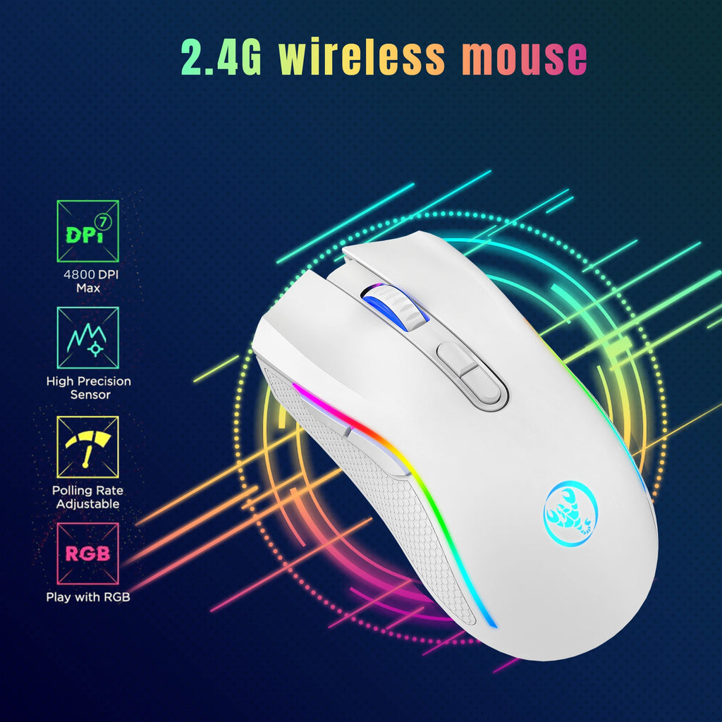 Rechargeable 2.4G Wireless RGB Gaming Mouse Ergonomic Gaming Backlit Mice for Laptop PC