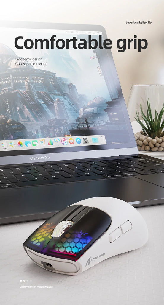 Attack Shark X5 Wireless Mouse Bluetooth Tri-Mode PAW3212 Sensor 4000DPI Optical RGB Mouse for PC Laptop Office Gaming