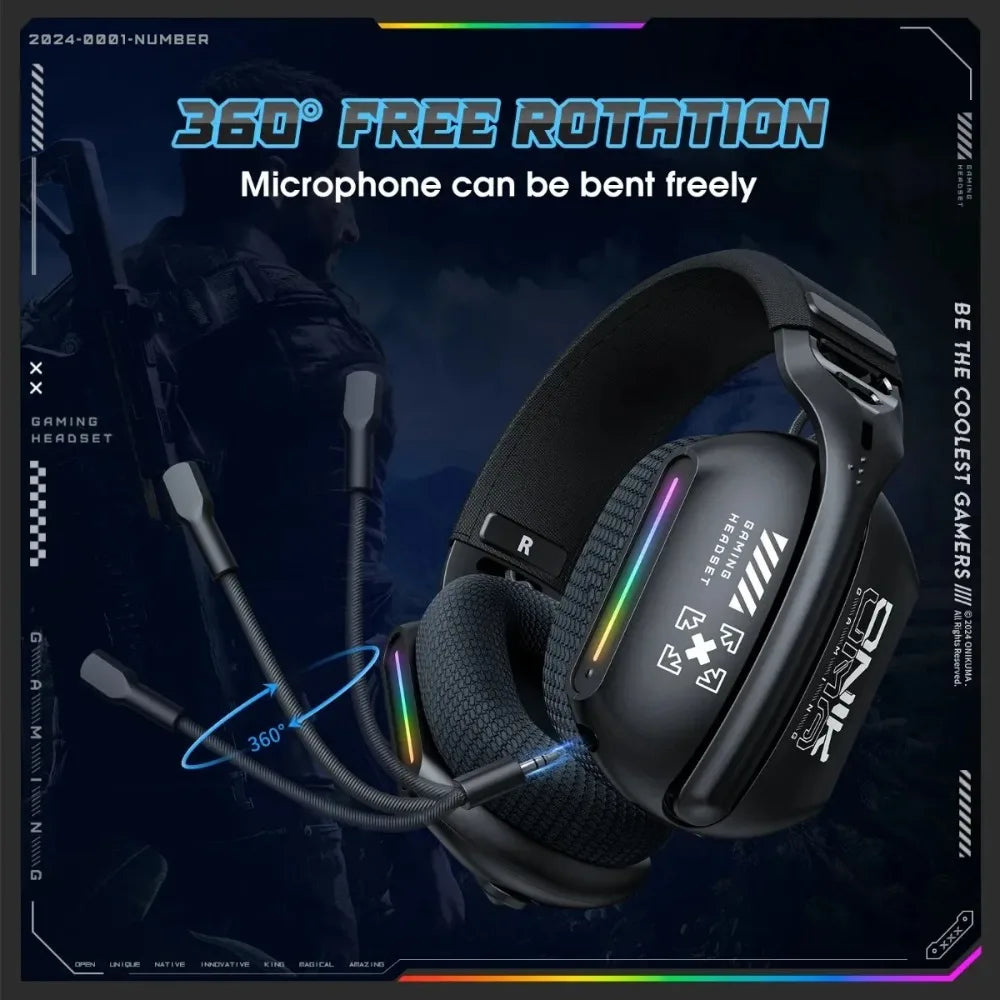 ONIKUMA Wireless Headphones RGB Lighting 2.4G Bluetooth Gaming Headset Active Noise Reduction Ultra Long Life for PC Gamer GT808
