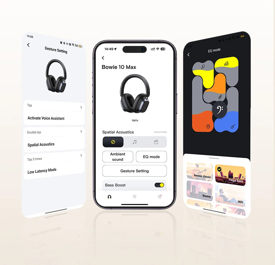 Baseus Bowie 10 Max Wireless Headphones 46dB Hybrid Active Noise Cancellation Earphones Bluetooth 5.4 Hi-Res LHDC 120H Headsets