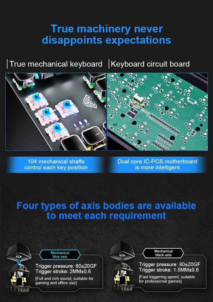 AULA F2088 Mechanical Keyboard Wired Gaming Keyboard Multi-Function Knob 104 Keys Magic Backlit Keyboard Macro Programming Compu