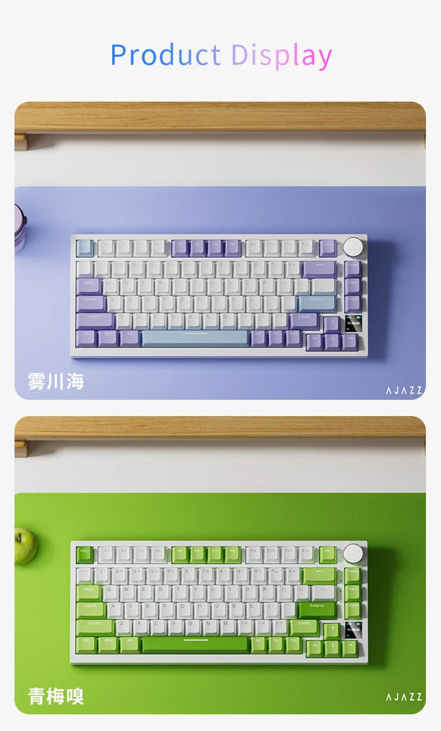 Ajazz AK820 Pro Gaming Mechanical Keyboard 75% Bluetooth/ Wireless Customized Gamer Keyboard with TFT Color Screen Knob for PC