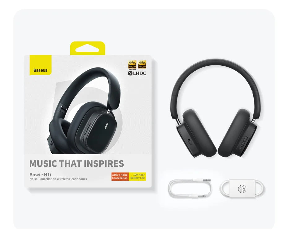 Baseus H1i ANC Wireless Bowie Headphone Bluetooth 5.3 Noise Cancellation Hi-Res 38db 3D Spatial Audio Ear Headsets