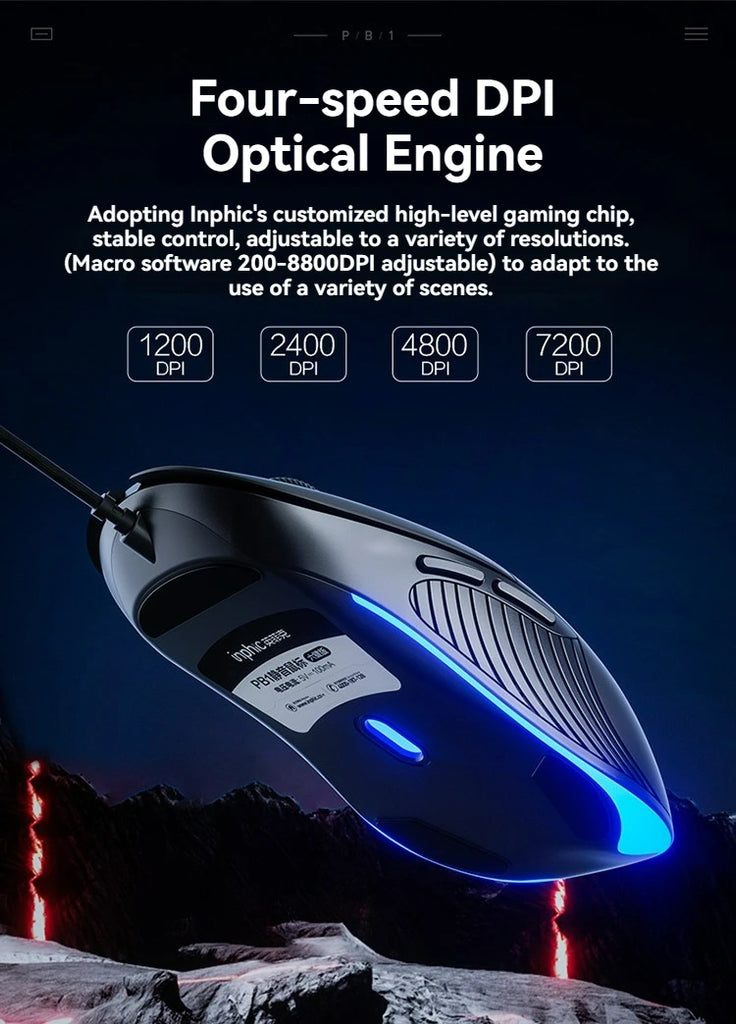 Wired Mouse Gaming Macro  8800DPI Adjustable 6 Buttons Silent Click Light-emitting Mouse Office For Desktop Computer Notebook