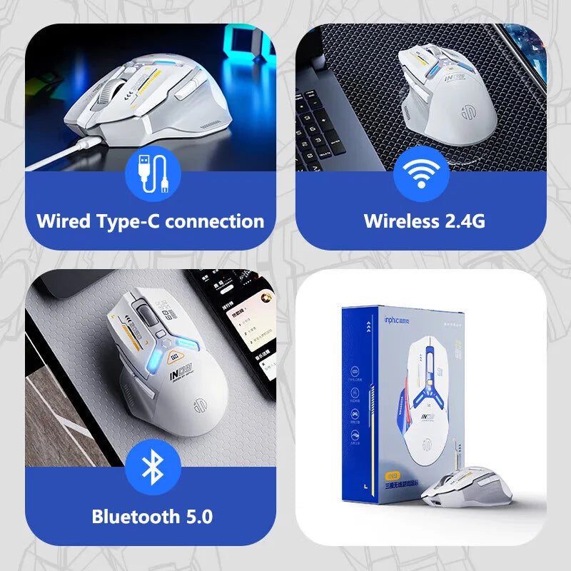 Inphic IN9 Wireless Gaming Mouse Rechargeable PAW3325 Bluetooth Mouse RGB Lighting Effect Desktop Computer Laptop Universal
