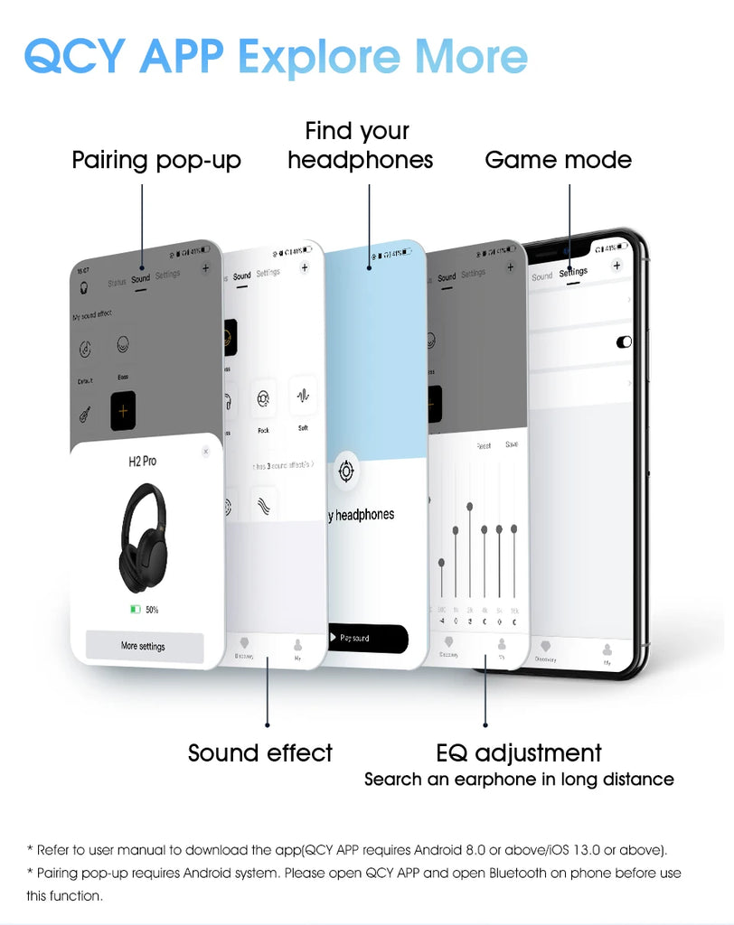 QCY H2 Pro Wireless Headphones Bluetooth 5.3 Earphone HIFI 3D Stereo Headset BASS Mode Gaming Earbuds Over the Ear Headphone 70H