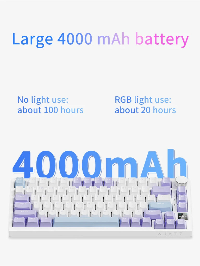 Ajazz AK820 Pro Gaming Mechanical Keyboard 75% Bluetooth/ Wireless Customized Gamer Keyboard with TFT Color Screen Knob for PC