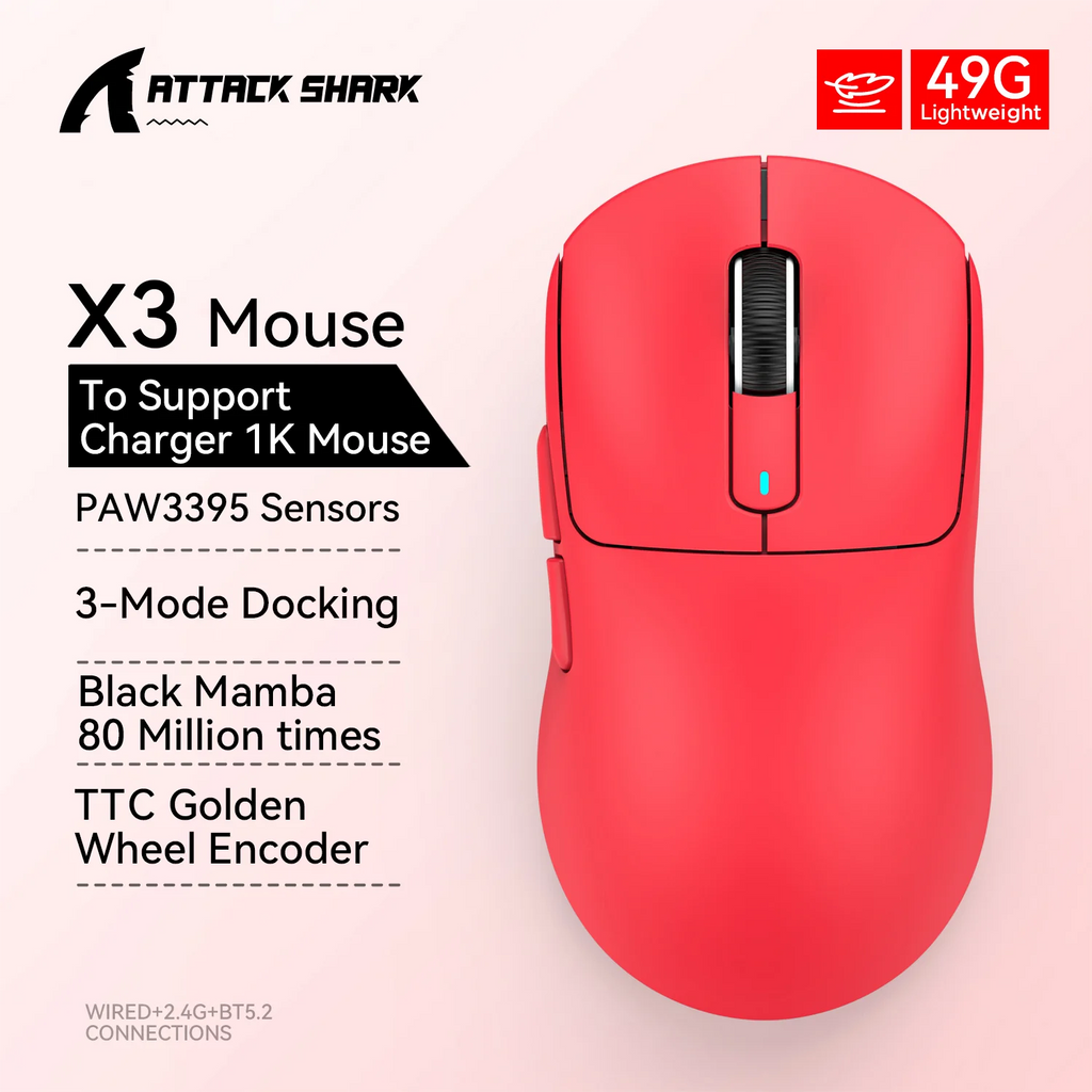 Attack Shark X3 Wireless Mouse,PixArt PAW3395 26K DPI  1K/4K Lightweight Mouse ,Tri-Mode Macro Gaming Mouse,Laptop/win/mac