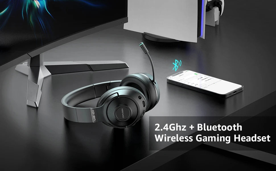 CINPUSEN UG-01 2.4Ghz Wireless Gaming Headset for PC, PS5, PS4, MacBook, with Microphone, Soft Earmuff - 40 Hours Playtime