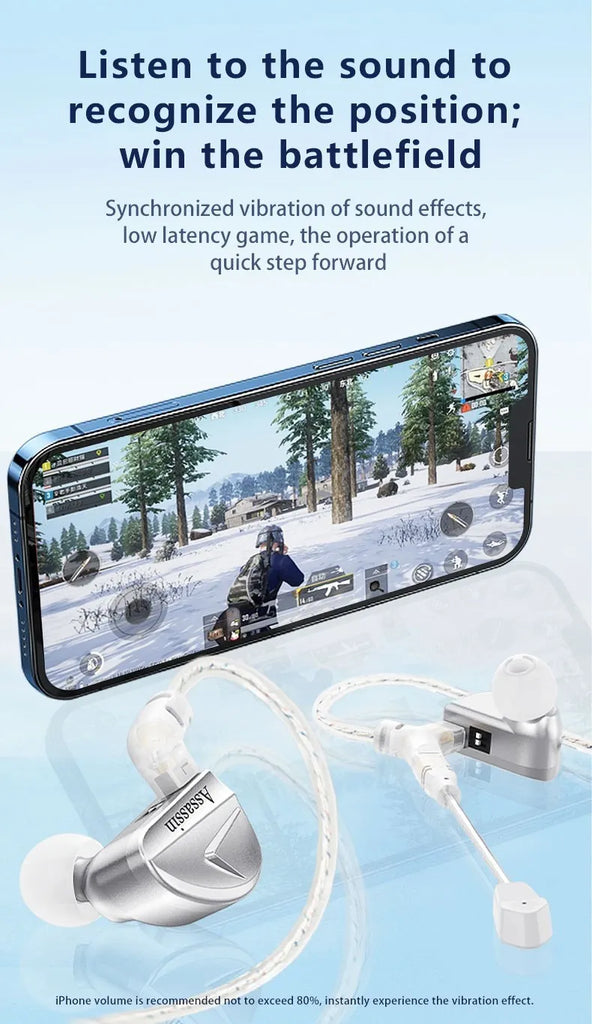 CVJ Assassin Silver in Ear Earphones 1BA+1DD+1Vibrate Game Mode HIFI Microphone Hybrid Tuning Switch Wired Earbuds IEM Headphone