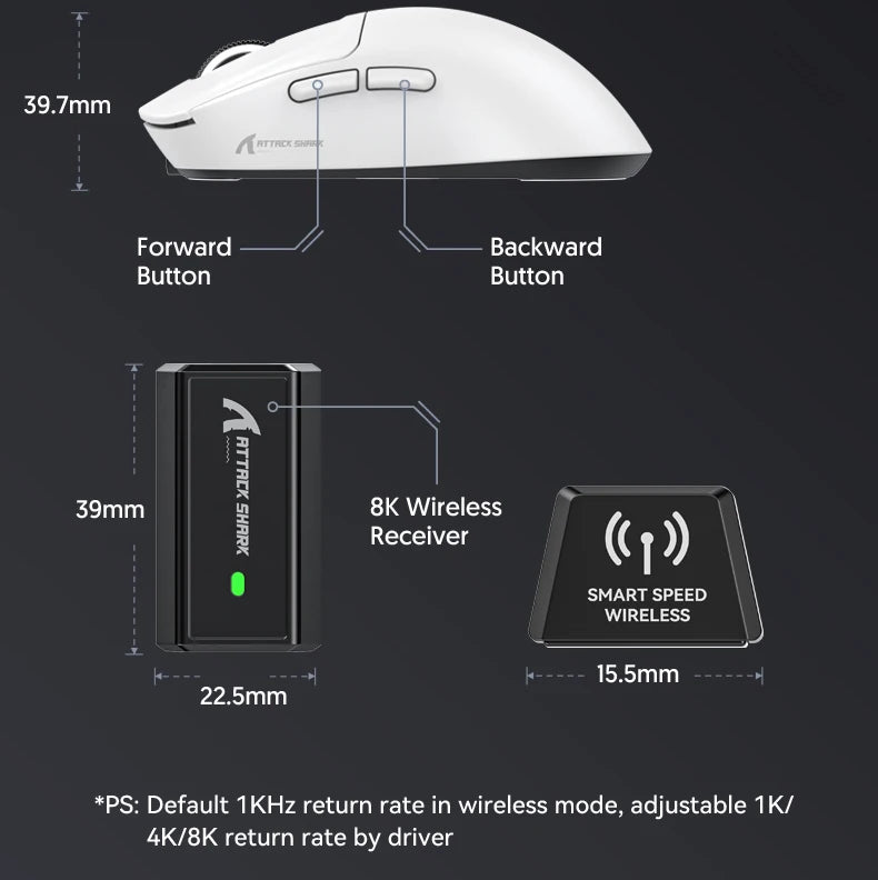 Attack Shark X3 Wireless Mouse,PixArt PAW3395 26K DPI  1K/4K Lightweight Mouse ,Tri-Mode Macro Gaming Mouse,Laptop/win/mac