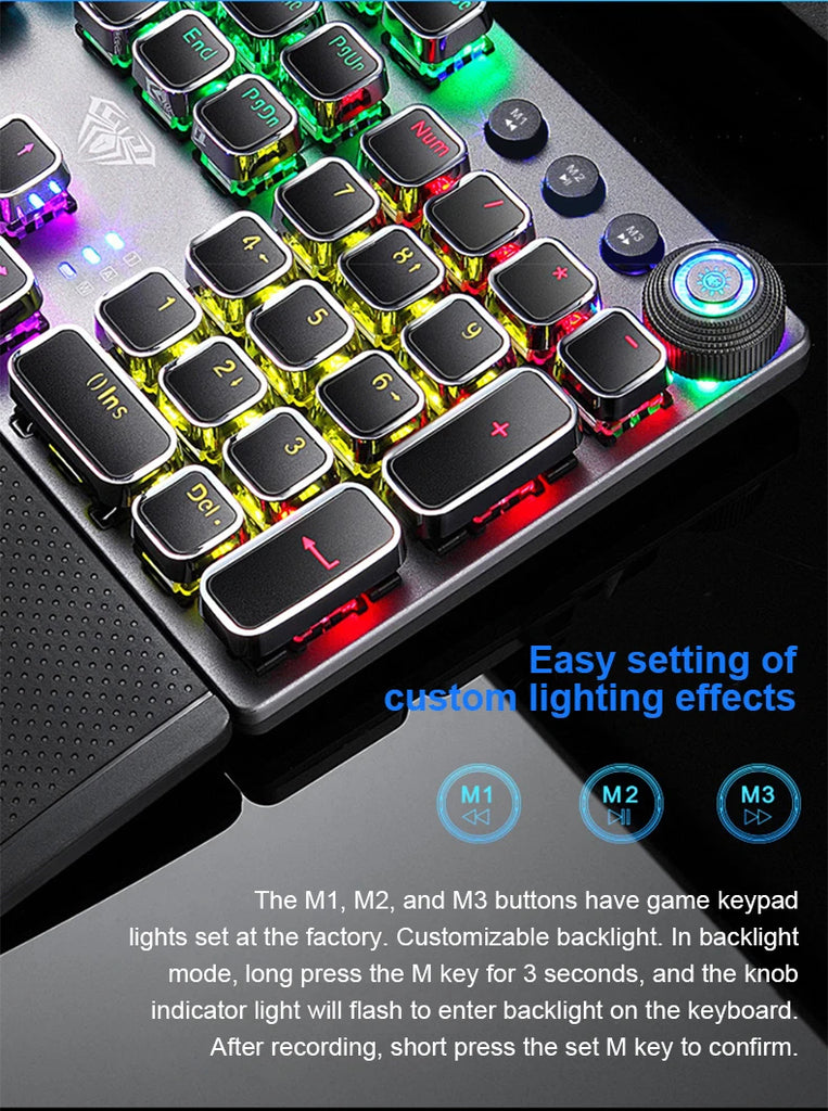 AULA F2088 Mechanical Keyboard Wired Gaming Keyboard Multi-Function Knob 104 Keys Magic Backlit Keyboard Macro Programming Compu