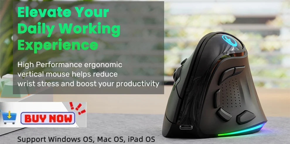 Rechargeable Vertical Ergonomic Mouse Multi-Device Bluetooth Wireless 2.4G with Function Adjustment Knob for PC Tablet
