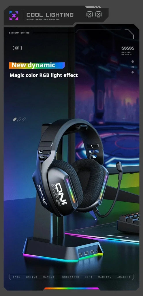 ONIKUMA Wireless Headphones RGB Lighting 2.4G Bluetooth Gaming Headset Active Noise Reduction Ultra Long Life for PC Gamer GT808