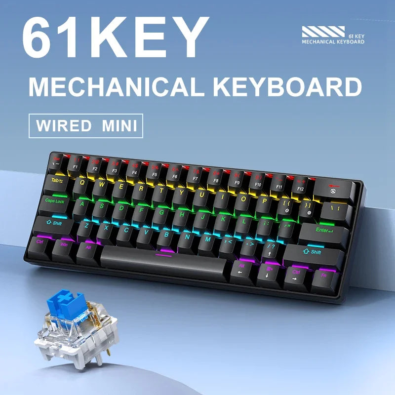 K61 61-keys Wired Mechanical Keyboard,Type-C Interface,Desktop Computers, Laptops
