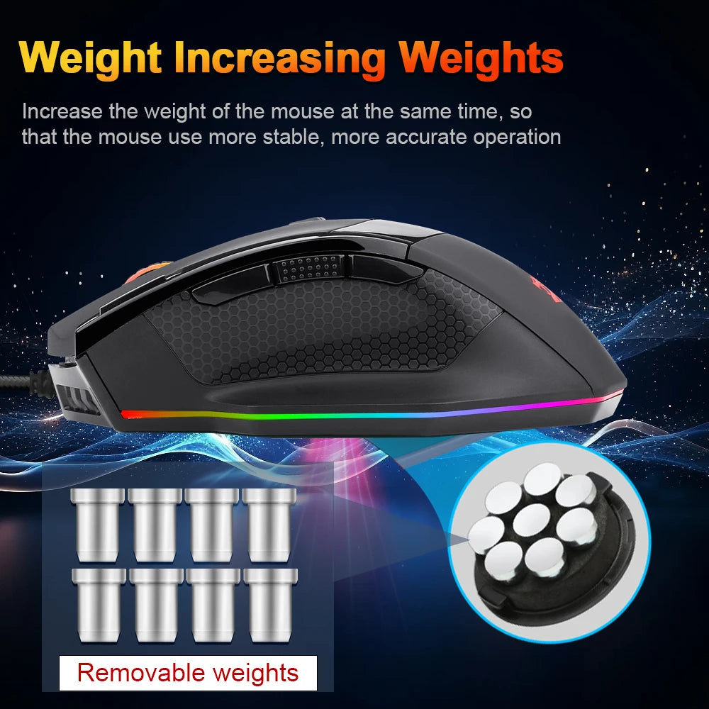 REDRAGON SNIPER M801 USB RGB Wired Gaming Mouse PAW3327 9 buttons programmable 12400DPI game Optical mice for PC Laptop Computer