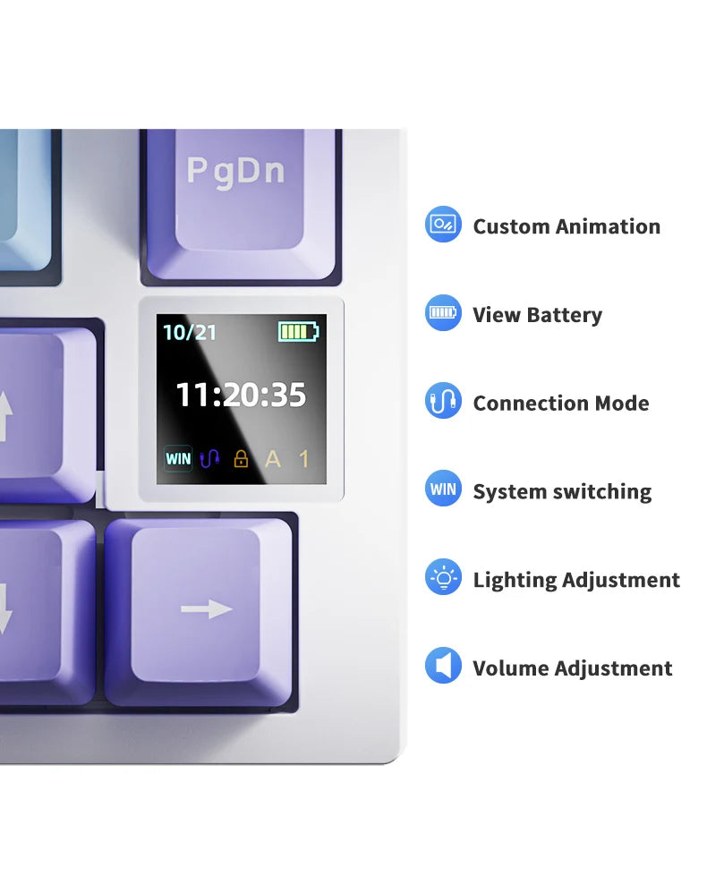 Ajazz AK820 Pro Gaming Mechanical Keyboard 75% Bluetooth/ Wireless Customized Gamer Keyboard with TFT Color Screen Knob for PC