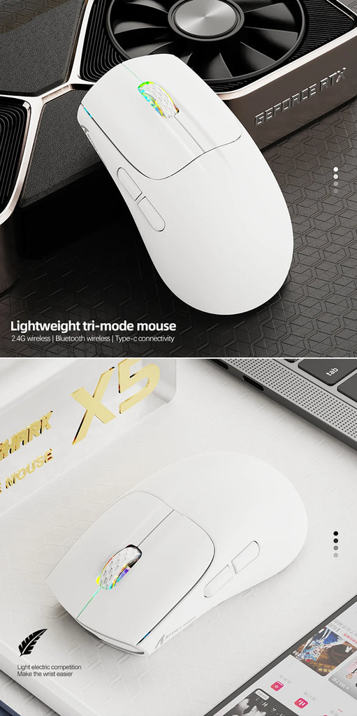 X5 Wireless Gaming Mouse with 3 Modes BT/2.4Ghz/USB-C PAW3212 Optical Sensor,Rechargeable Battery RGB Mice for PC Tablet Desktop