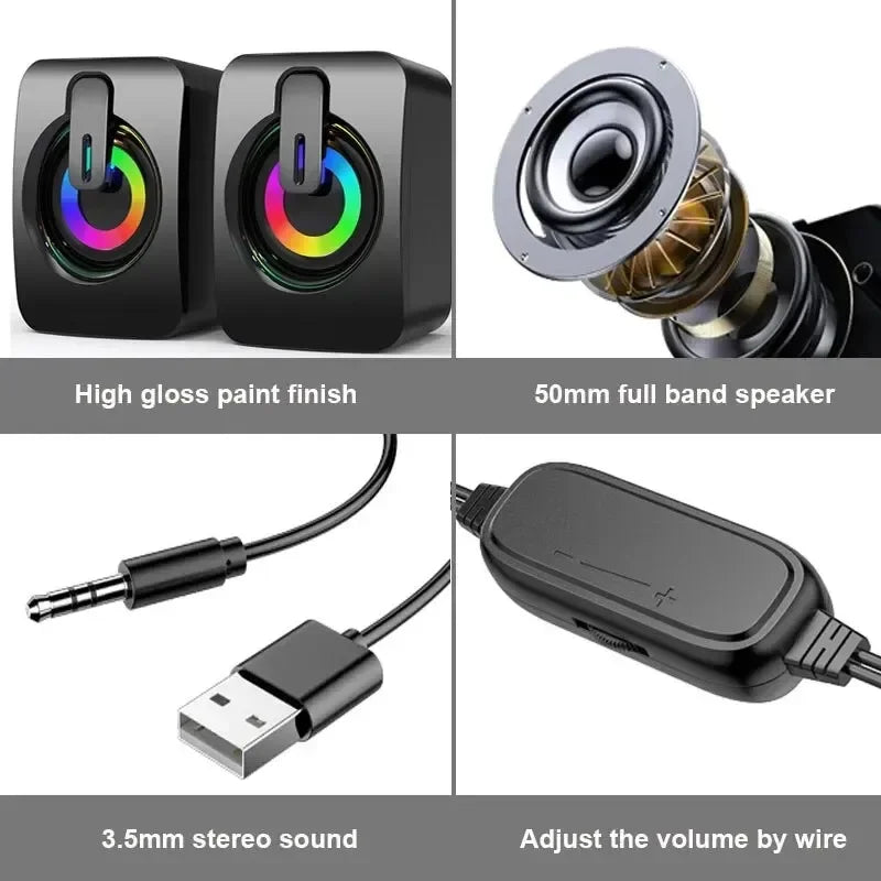 Home Camping Computer Speakers PC Sound Box HIFI Stereo Microphone USB Wired Caixa De Som with LED Light For Desktop Computer