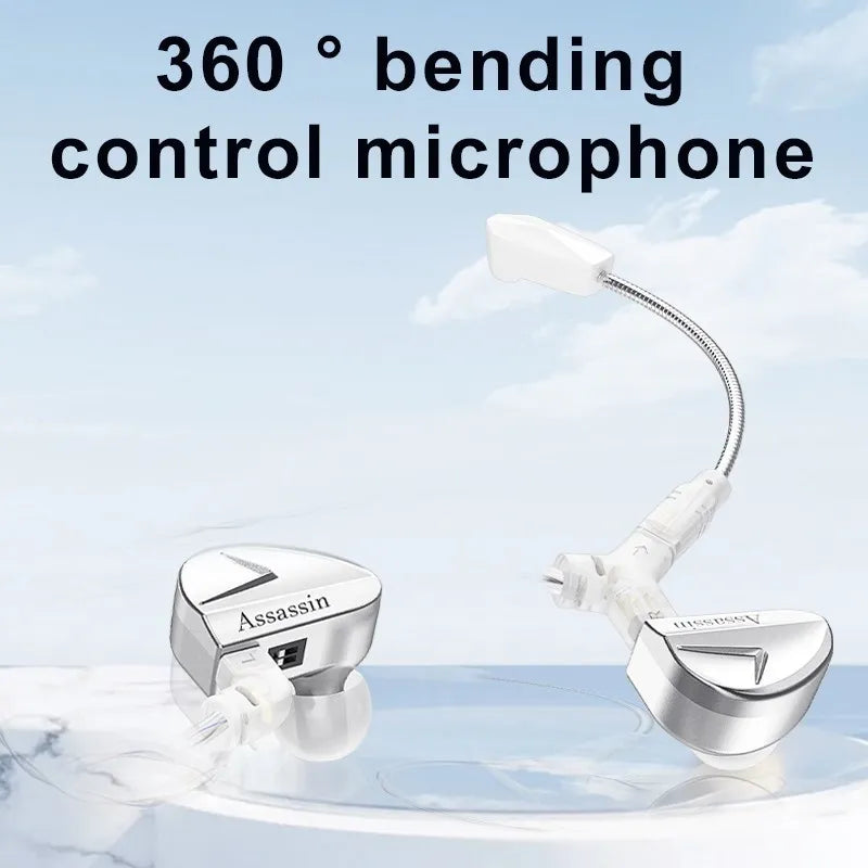 CVJ Assassin Silver in Ear Earphones 1BA+1DD+1Vibrate Game Mode HIFI Microphone Hybrid Tuning Switch Wired Earbuds IEM Headphone