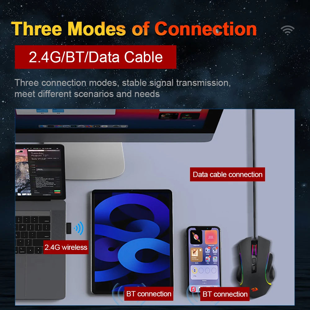 REDRAGON Griffin M602P-KS RGB USB 2.4G Wireless Support Bluetooth Wired Gaming Mouse 4800 DPI for gamer Mice Computer PC Laptop