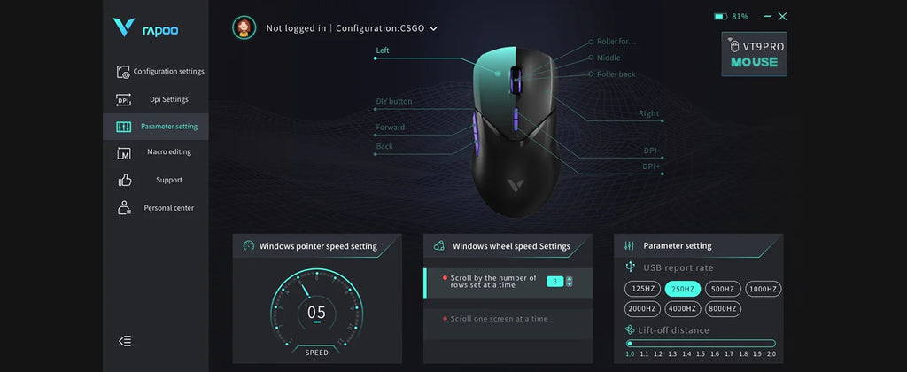 Rapoo VT9PRO/VT9Air 4K Wireless Gaming Mouse Superlight 26000DPI 4KHz Polling Rate 0.25ms Response Time 180H BatteryLife PAW3398