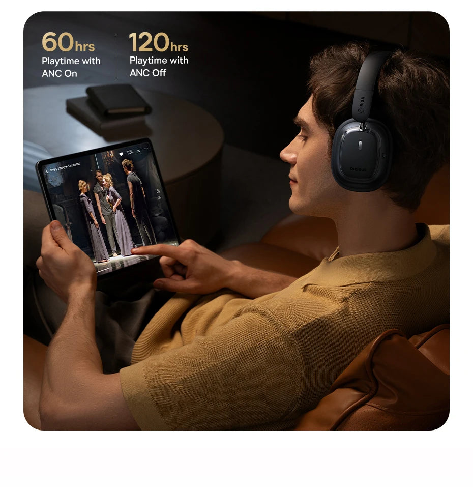 Baseus Bowie 10 Max Wireless Headphones 46dB Hybrid Active Noise Cancellation Earphones Bluetooth 5.4 Hi-Res LHDC 120H Headsets
