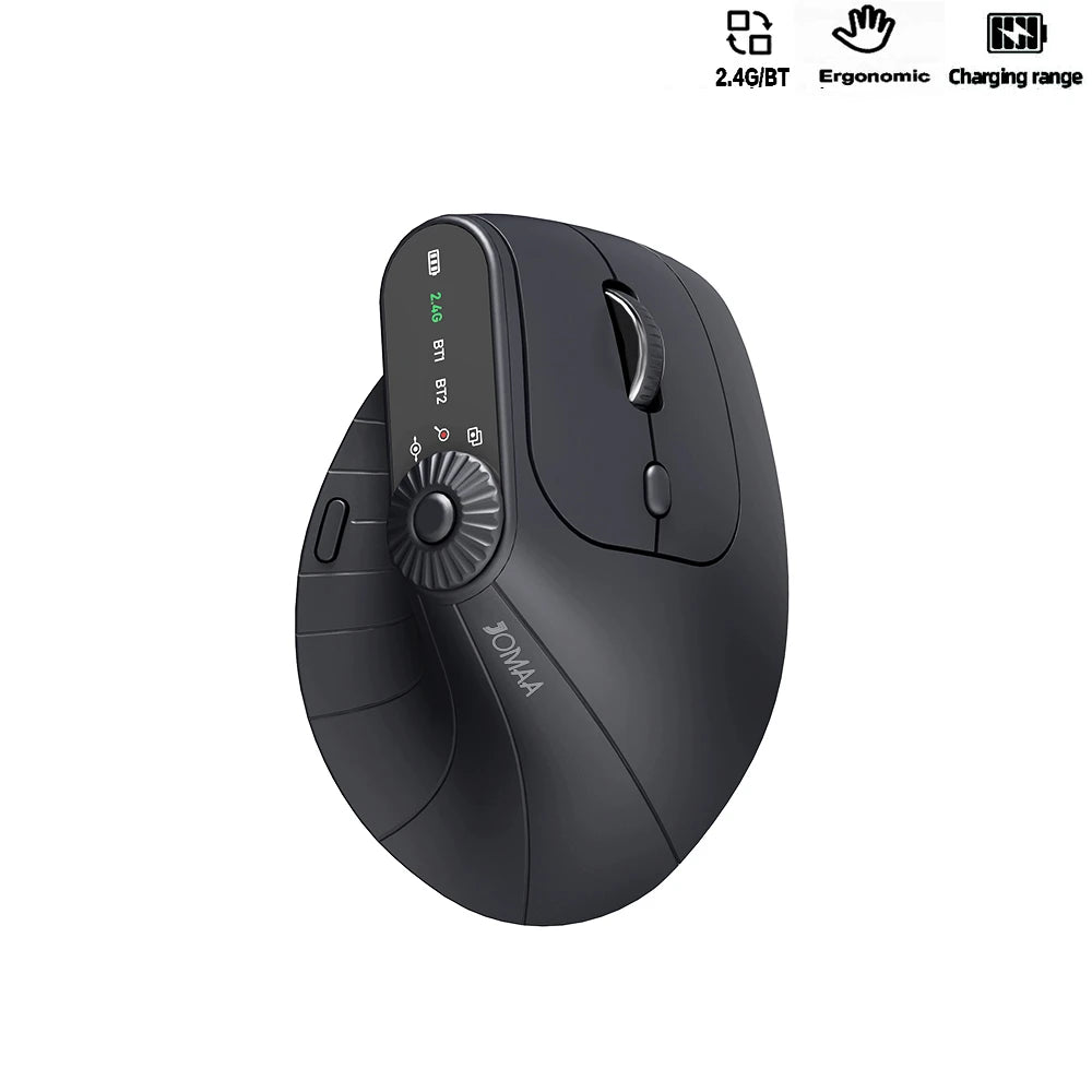 Ergonomic Vertical Wireless Mouse With Function Adjustment Knob Bluetooth 2.4G Dual Mode Wireless Rechargeable Mouse for Desktop