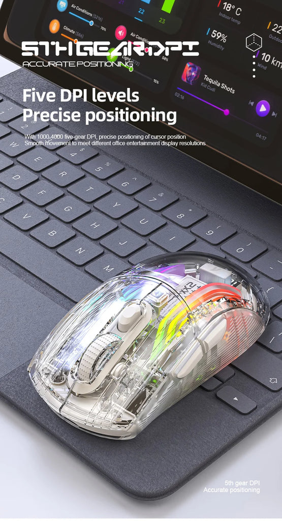 Attack Shark X2 Pro Magnetic Charging  Bluetooth Mouse, Tri-Mode , RGB Lights, Transparent, Battery Indicator, Computer Phone