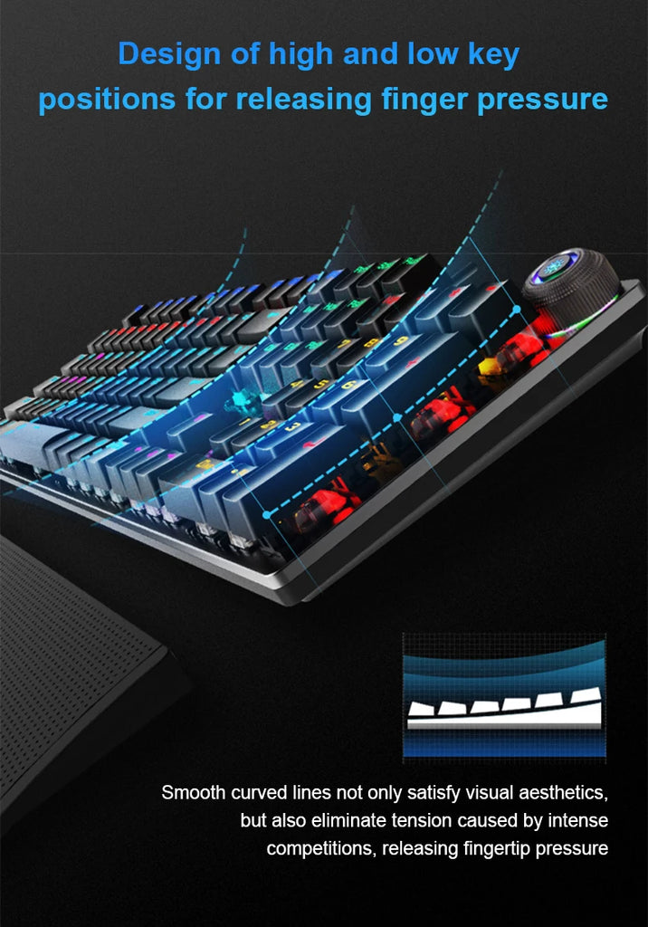 AULA F2088 Mechanical Keyboard Wired Gaming Keyboard Multi-Function Knob 104 Keys Magic Backlit Keyboard Macro Programming Compu