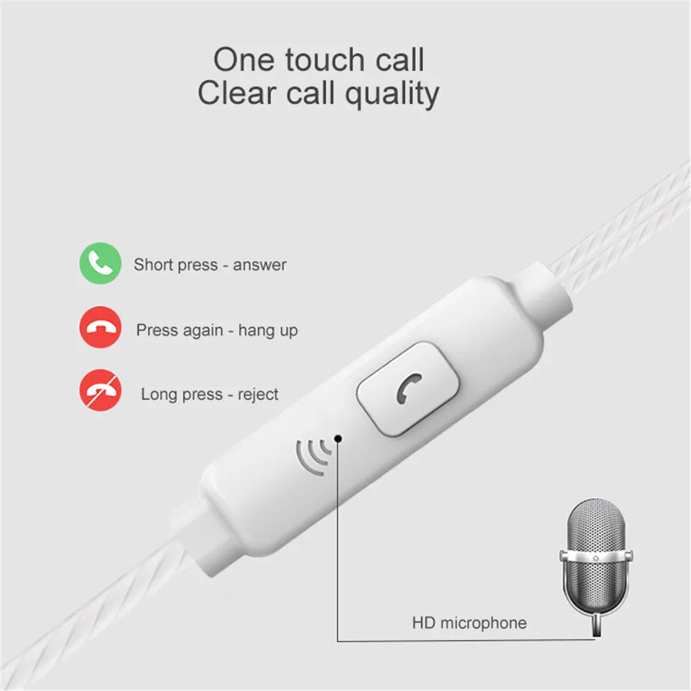 3.5mm Wired Headphones HiFi Stereo in-ear Earphones Gaming Headsets with Microphone Sports Earbuds for Xiaomi Huawei iPhone