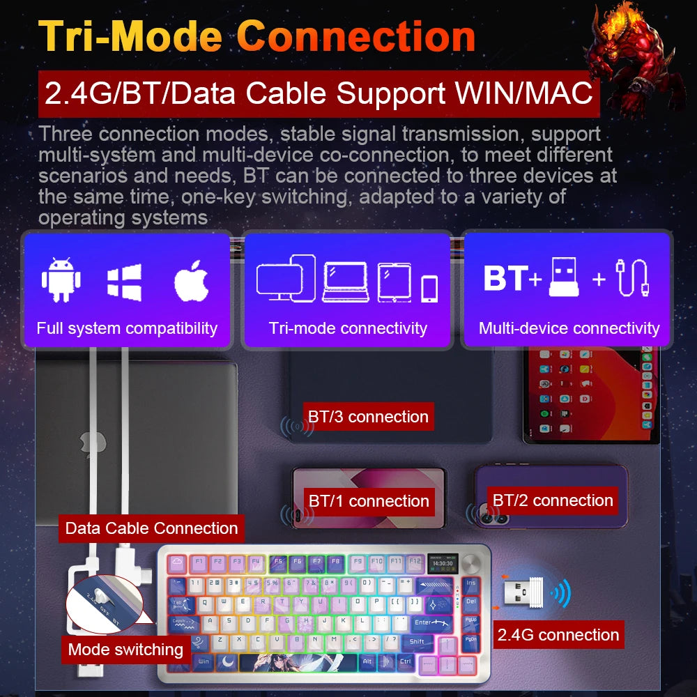 REDRAGON FLEKACT K708 PRO RGB USB Mechanical Gaming Keyboard 82 Keys Support Bluetooth wireless 2.4G Wired for Gamer Computer PC