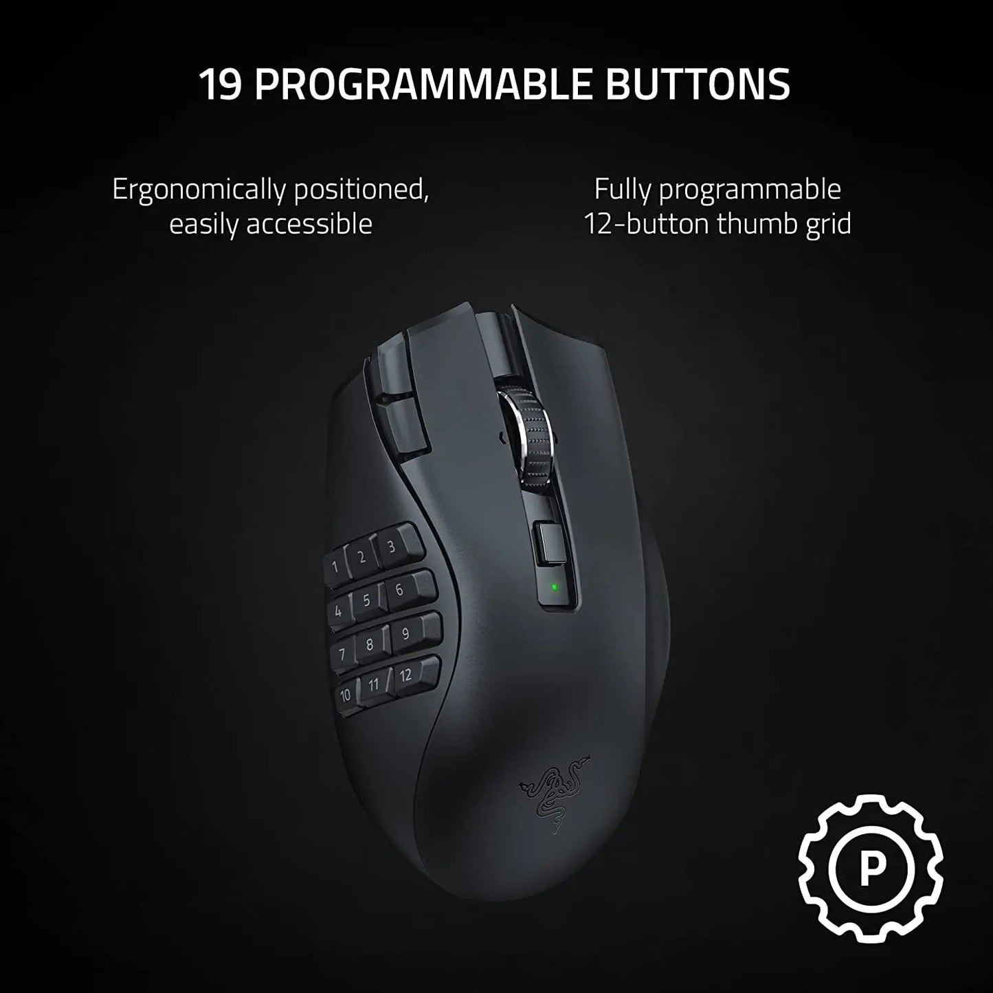 Razer Naga V2 HyperSpeed Wireless MMO Gaming Mouse: 19 Programmable Buttons 30K Optical Sensor- Mechanical Mouse Switches Gen-2